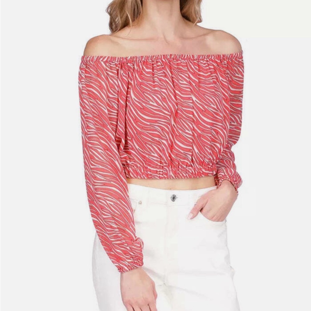 Michael Kors Red and White Patterned Blouse-with small flaw